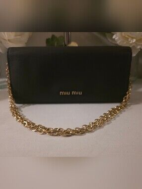 Miu Miu Black Leather Crossbody with Gold Chain